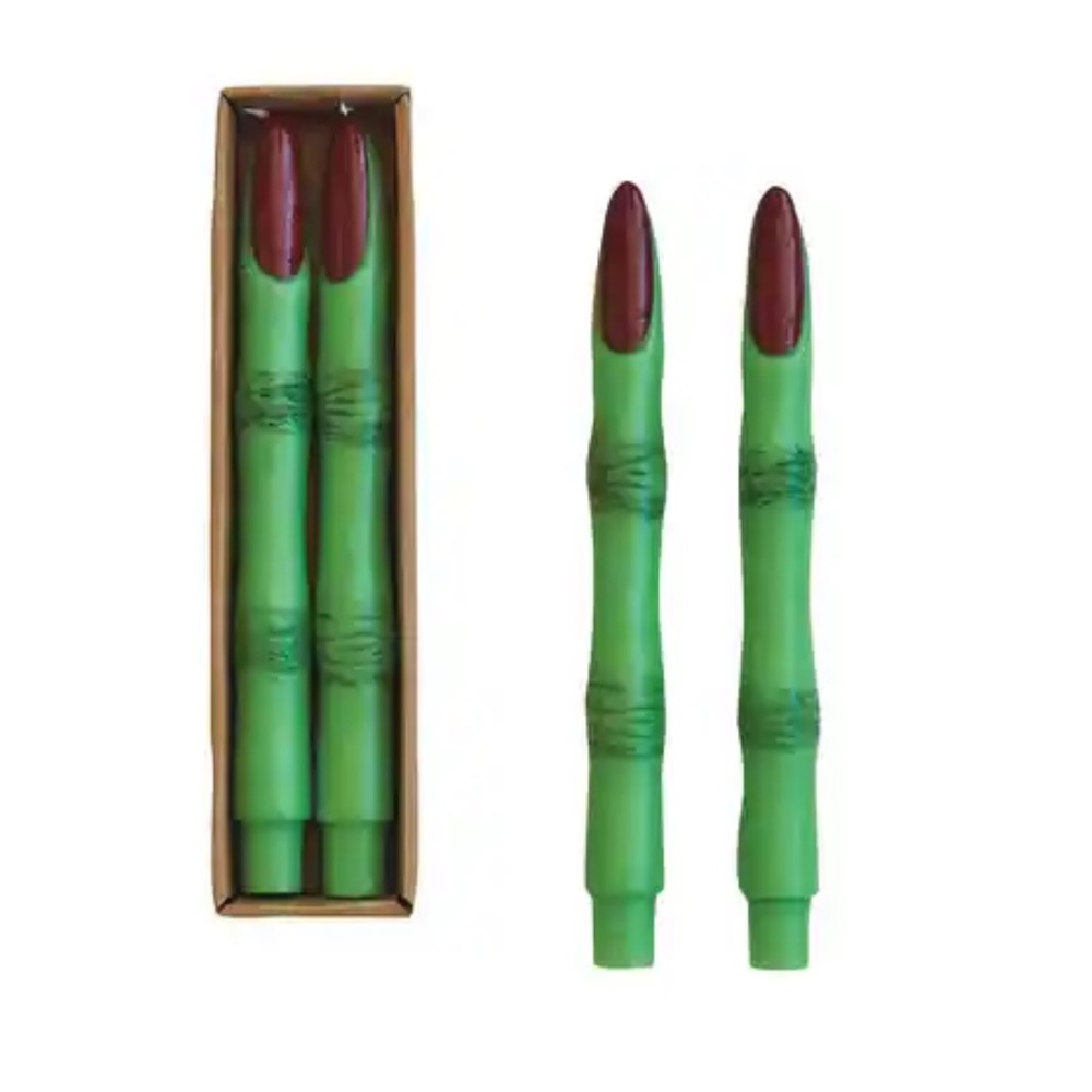 Creative Co-op Green Witch Fingers Taper Candles Set of Two Halloween Green